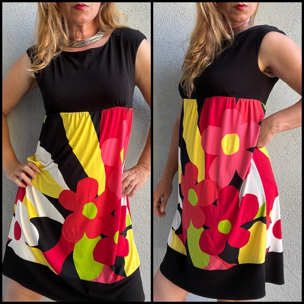 London Times Retro Flower Power Floral Colorblock Mini Dress Sz 6